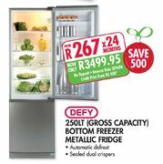 Defy Bottom Freezer Metallic Fridge-250Ltr