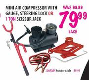 Mini Air Compressor With Gauge,Steering Lock Or 1 Ton Scissor Jack-Each