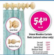 34mm Wooden Curtain Rods-1m Rod