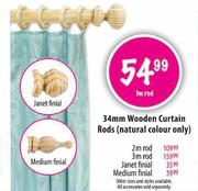 34mm Wooden Janet Finial Curtain Rods