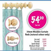 34mm Wooden Curtain Rods-3m Rod