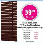 Ready-Made 25mm PVC Venetian Blinds Raised Woodgrain-1000x1000mm