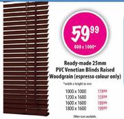 Ready-Made 25mm PVC Venetian Blinds Raised Woodgrain-1600x1600mm
