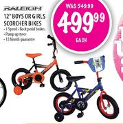 Raleigh 12" Boys Or Girls Scorcher Bikes-Each