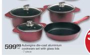 Aubergine Die-Cast Aluminium Cookware Set with Glass Lids-7 piece per set