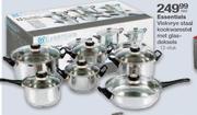 Essentials Vlekvrye Staal Kookwarestel Met Glasdeksels-12 stuk per stel