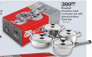Prochef Stainless Steel Cookware Set With Glass/Stainless Steel Lids - 8 Piece Per Set