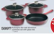 Aubergine Die-Cast Aluminium Cookware Set With Glass Lids - 7  Piece Per Set