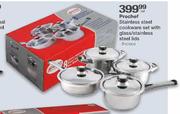 Prochef 8 Piece Stainless Steel Cookware Set With Glass/Stainless Steel Lids