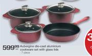 Aubergine 7 Piece Die-Cast Aluminium Cookware Set With Glass Lids