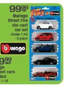 Burago Street Fire Die Cast Car Set-5 Pack Per Set