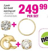 9Ct Gold Earring Set-2 Pair Per Set