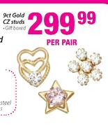 9Ct Gold CZ Studs-Per Pair