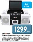 Sinotec Portable Radio/DVD Player With USB Card(PC-9209DVD)-Each