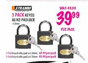 Stramm 3 pack  Keyed Alike Padlock 38mm-Per Pack