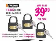 Stramm 3 Pack Keyed Alike Padlock 32mm-Per Pack