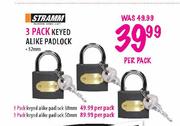 Stramm 3 Pack Keyed Alike Padlock 50mm-Per Pack
