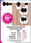34mm Wooden Curtain Rods-1m Rod