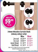 34mm Wooden Curtain Rods-2m Rod