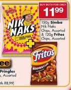  Simba Nik Naks Chips-150g & Fritos Chips Assorted-120g