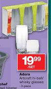 Adora Artcraft Hi-ball/Whisky Glasses-3 Piece Per Set 