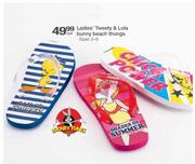 Ladies Tweety & Lola Bunny Beach Thongs Sizes 3-8-Per Pair