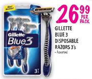 Gillette Blue 3 Disposable Razor - 3's Per Pack