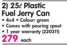 Addis 25L Plastic Fuel Jerry Can-Each