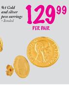 9ct Gold and Silver Peso Earrings-per pair