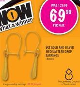 9ct Gold and Silver Medium Tear Drop Earrings-per pair