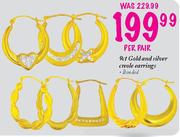 9ct Gold and Silver Creole Earrings-per pair
