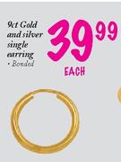 9ct Gold and Silver Single Earring-each