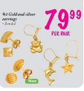 9ct Gold and Silver Earrings-per pair