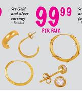 9ct Gold and Silver Earrings-per pair