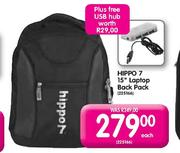 Hippo 7 15" Laptop Back Pack + Free USB Hub