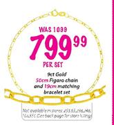9ct Gold 50cm Figaro Chain and 19cm Matching Bracelet Set-per set