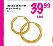 9ct Gold and Silver Single Earring-each