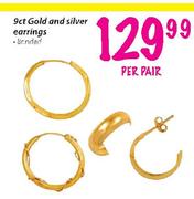 9ct Gold and Silver Earrings-per pair