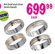 9ct Gold and Silver Gents Bands-each