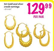 9ct Gold and Silver Creole Earrings-per pair