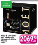 Moet & Chandon Brut Imperial Non Vintage With 6 Flute Glasses-6x750ml 
