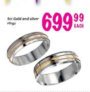 9ct Gold And Silver Rings-Each