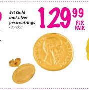 9ct Gold And Silver Peso Earrings-Per Pair