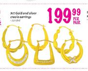 9ct Gold And Silver Creole Earrings-Per Pair