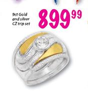 9ct Gold And Silver CZ Trip Set