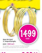 9ct Gold 'c' Shaped Bangles-6mm Each