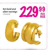9ct Gold And Silver Earrings-Per Pair