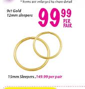 9ct Gold-15mm Sleepers-Per Pair