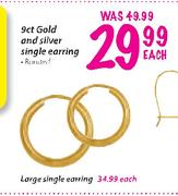 9ct Gold And Silver Single Earring-Each