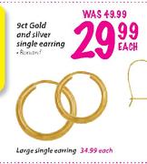 9ct Gold And Silver Large Single Earring-Each